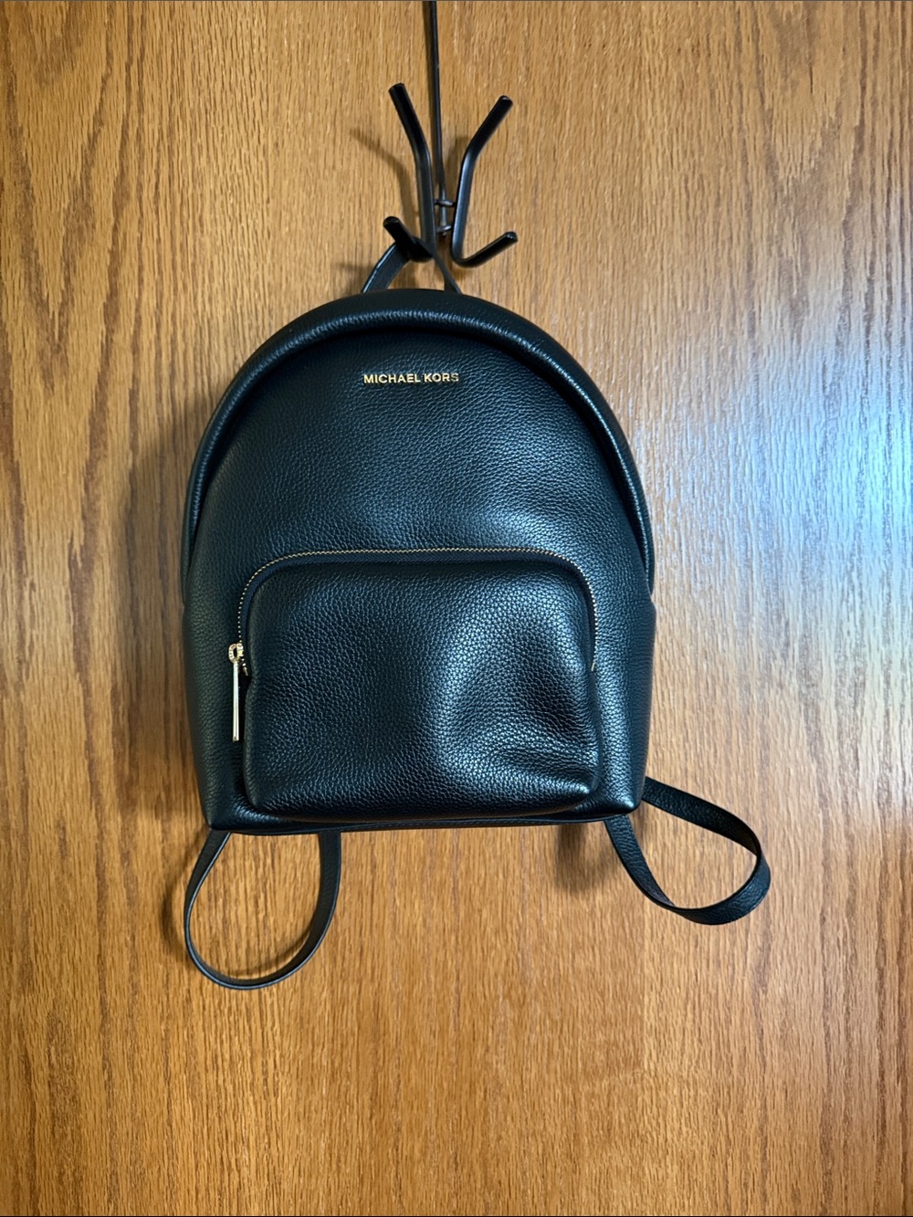 Michael Kors Black Pebbled Leather Mini Backpack with Gold Logo